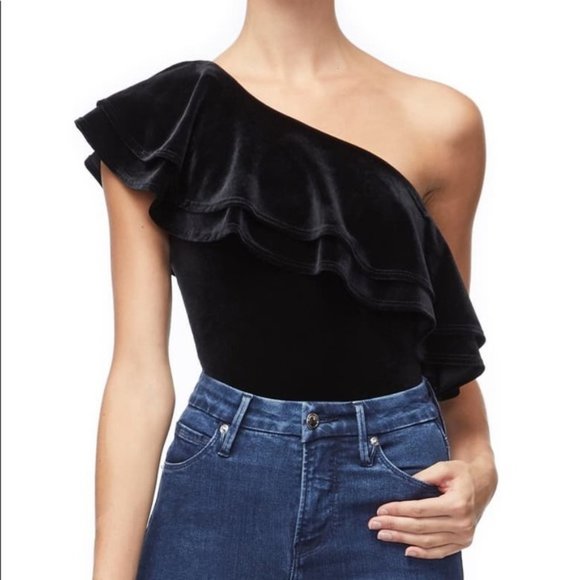 Good American Velvet Ruffle One Shoulder Bodysuit - Picture 14 of 14